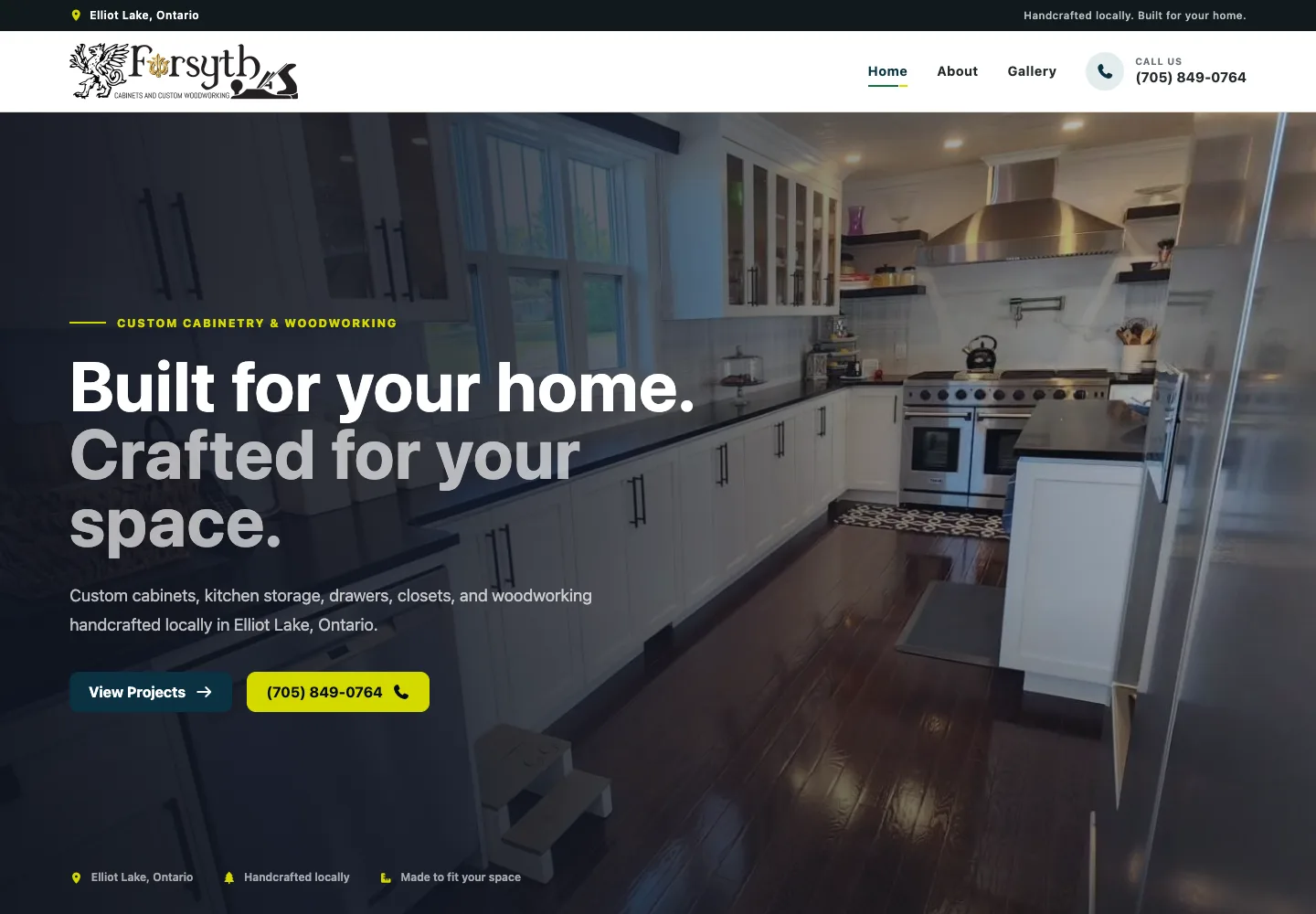 Forsyth Cabinets homepage featuring custom kitchen cabinetry