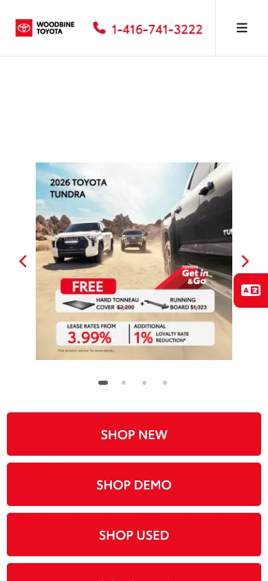 The same Woodbine Toyota website on mobile